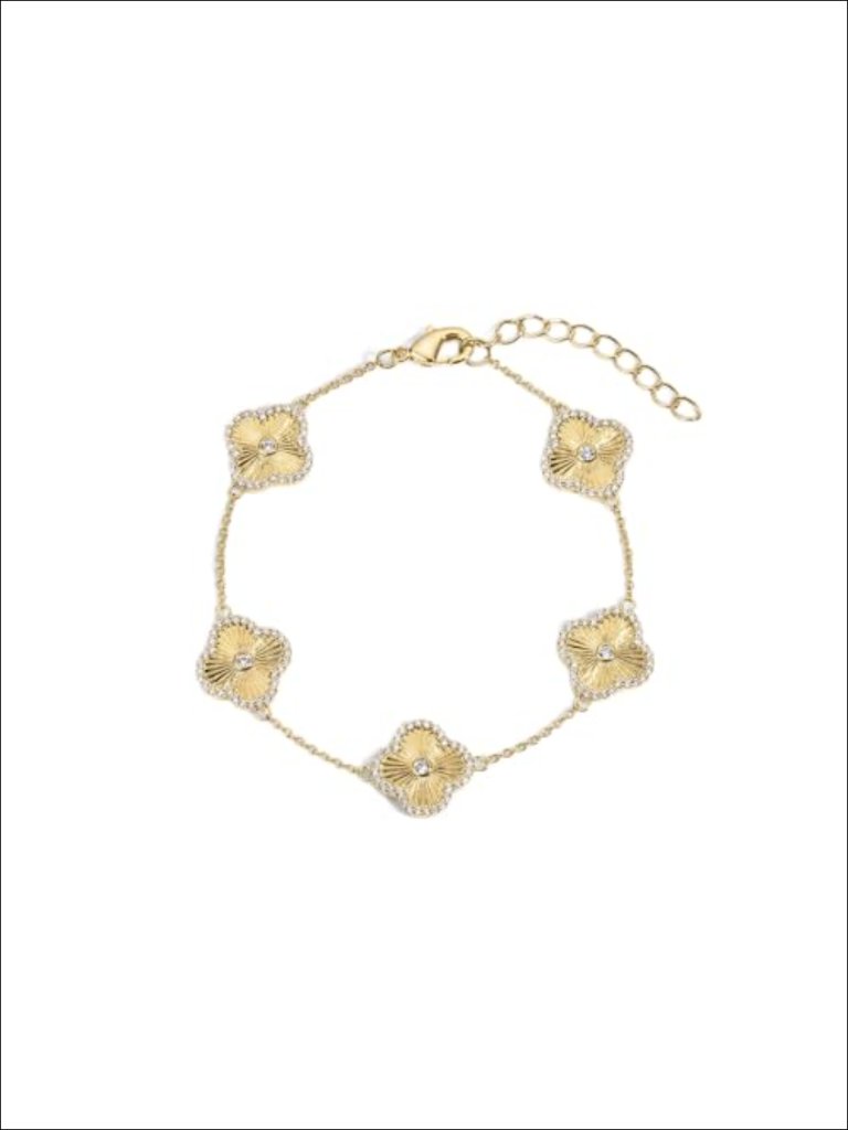 14k Gold Plated Clover Charm Chain Bracelet, Adjustable 6-7.5in, Stackable
